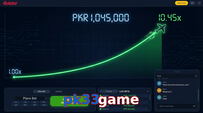 Main screen of Pk33game aviator page for PK players